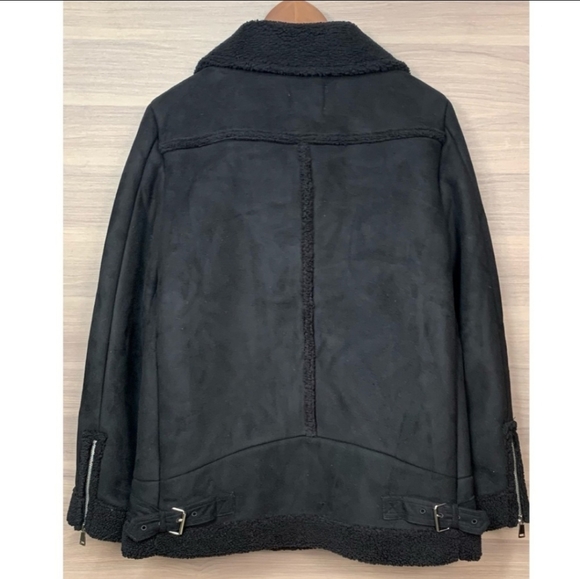 NWT LOFT Faux Suede Aviator Coat Color Black - Picture 4 of 5